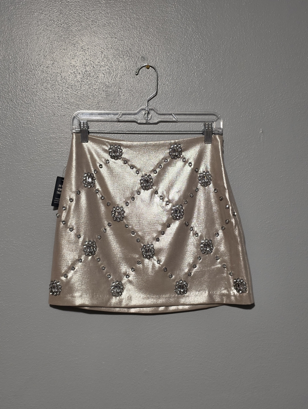 EXPRESS Skirt Womens Size 4 Silver Embellished Mini Glam Party Y2K NWT - Picture 2 of 7